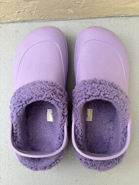 Crane Aldi Women's Size 9/10 Purple Sherpa Fleece Lined Clogs Slip On Slippers